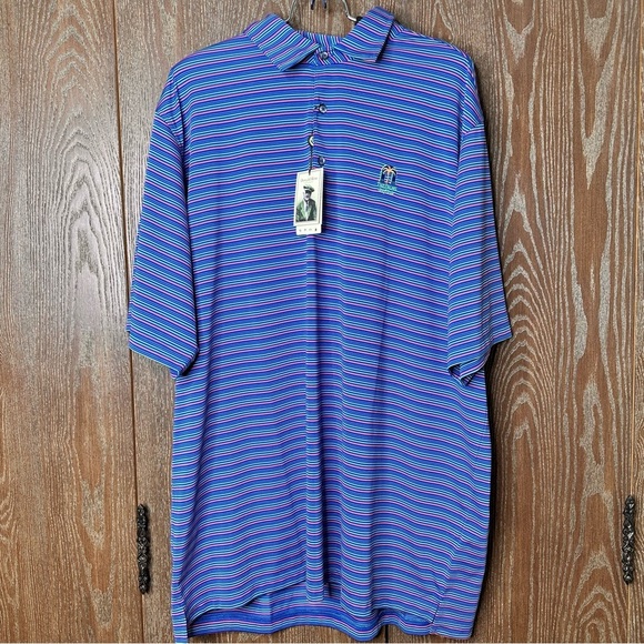 Donald Ross NWT Polo Shirt Men's XL Royal Multi Striped Performance Golf Protect - Picture 1 of 11